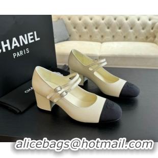 Sumptuous Chanel Lambskin Mary Janes Pump with Double Buckle Strap White 425086