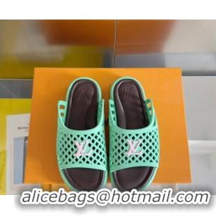 Best Grade Louis Vuitton LV Waffle Flat Slide Sandals in Cut-outs TPU Green 426031