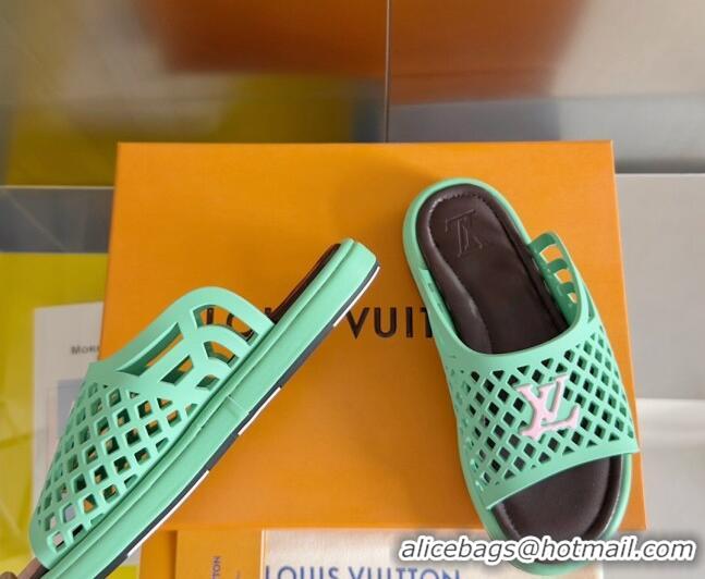 Best Grade Louis Vuitton LV Waffle Flat Slide Sandals in Cut-outs TPU Green 426031