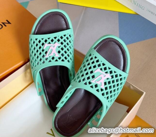 Best Grade Louis Vuitton LV Waffle Flat Slide Sandals in Cut-outs TPU Green 426031