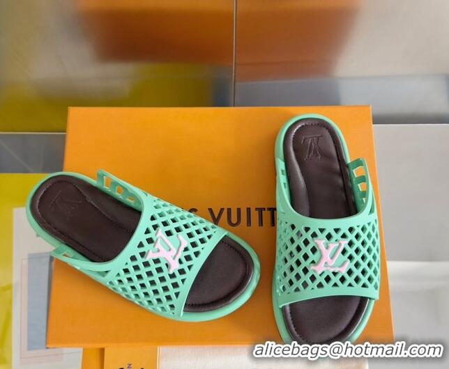 Best Grade Louis Vuitton LV Waffle Flat Slide Sandals in Cut-outs TPU Green 426031