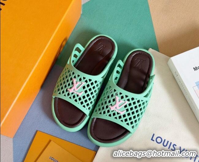 Best Grade Louis Vuitton LV Waffle Flat Slide Sandals in Cut-outs TPU Green 426031