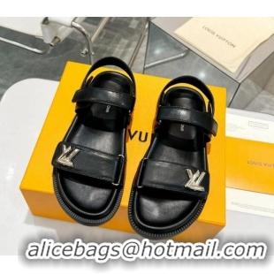 Classic Hot Louis Vuitton LV Sunset Flat Comfort Sandals in Calfskin Black 426034