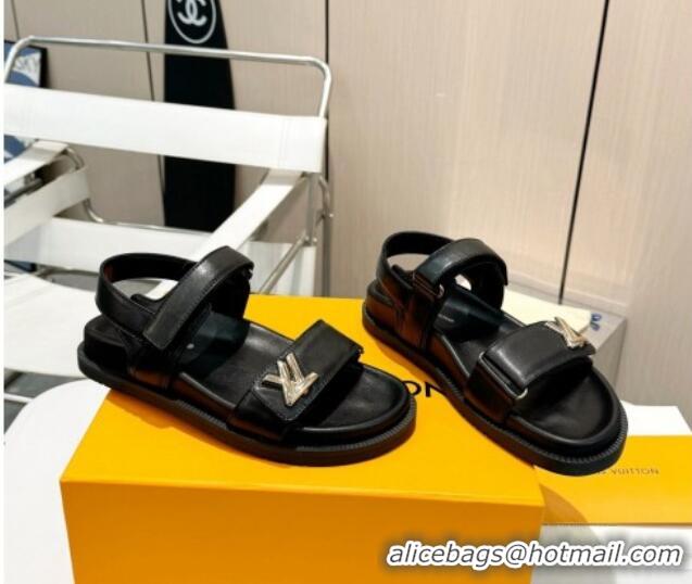 Classic Hot Louis Vuitton LV Sunset Flat Comfort Sandals in Calfskin Black 426034