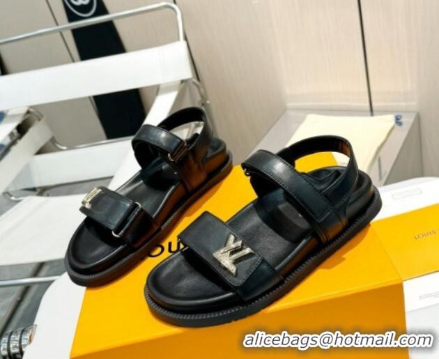 Classic Hot Louis Vuitton LV Sunset Flat Comfort Sandals in Calfskin Black 426034