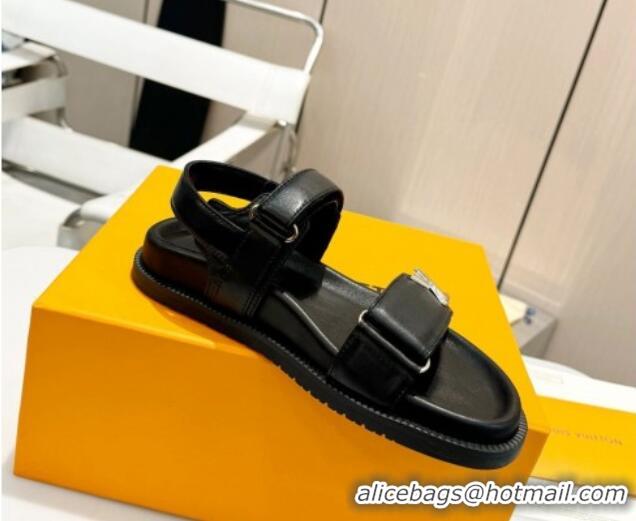 Classic Hot Louis Vuitton LV Sunset Flat Comfort Sandals in Calfskin Black 426034