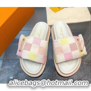 Top Grade Louis Vuitton Pool Pillow Comfort Slide Sandals in Damier Giant Canvas Peach Pink 426036