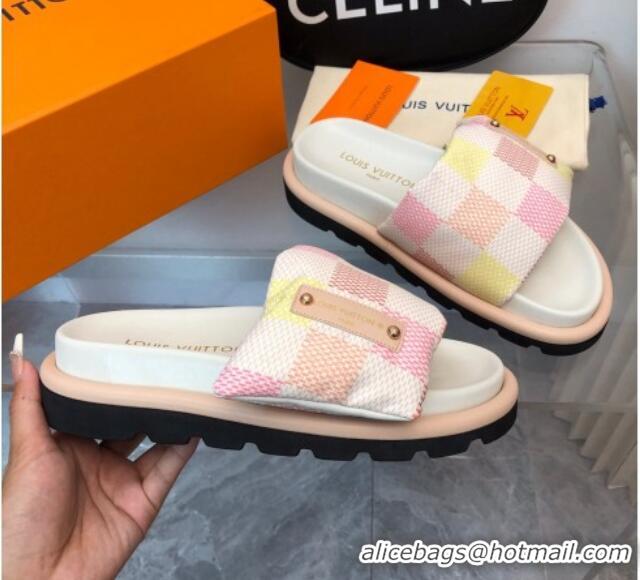 Top Grade Louis Vuitton Pool Pillow Comfort Slide Sandals in Damier Giant Canvas Peach Pink 426036