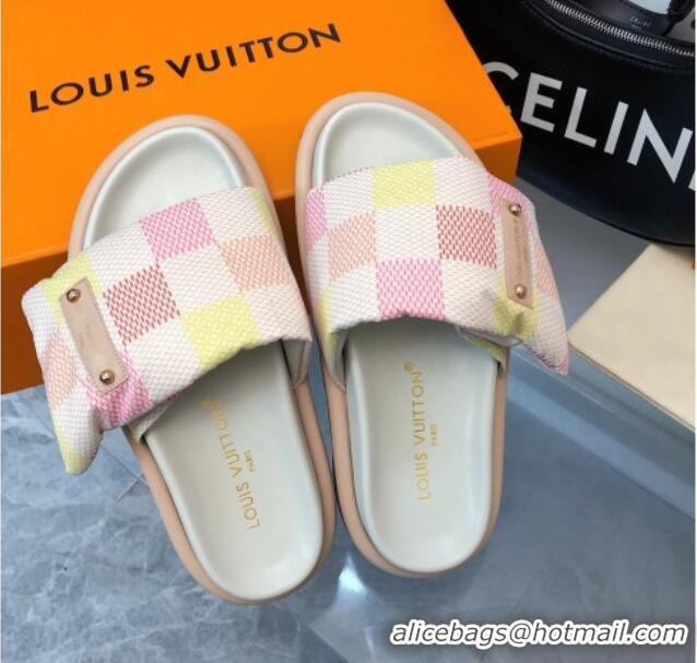 Top Grade Louis Vuitton Pool Pillow Comfort Slide Sandals in Damier Giant Canvas Peach Pink 426036