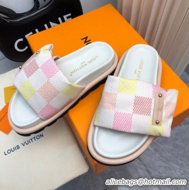 Top Grade Louis Vuitton Pool Pillow Comfort Slide Sandals in Damier Giant Canvas Peach Pink 426036