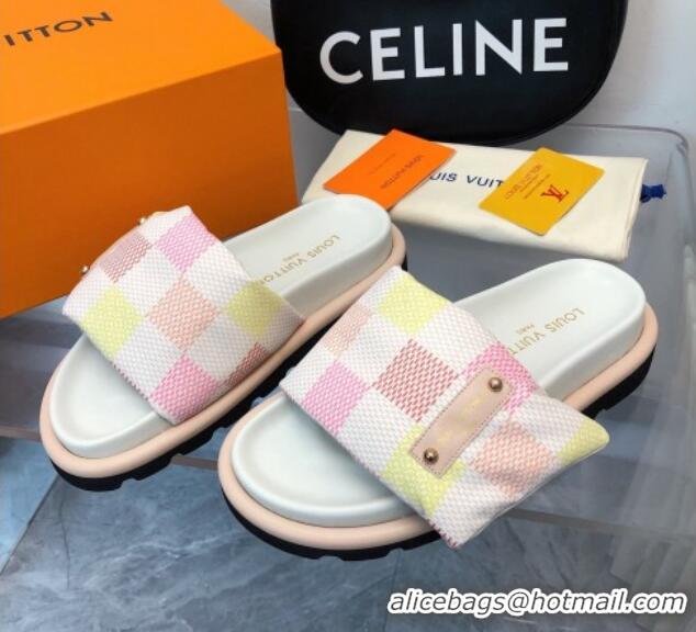 Top Grade Louis Vuitton Pool Pillow Comfort Slide Sandals in Damier Giant Canvas Peach Pink 426036