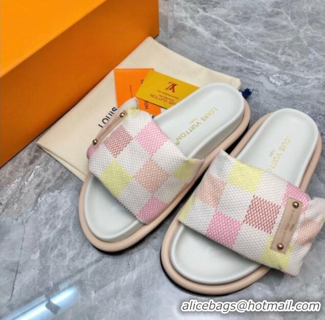 Top Grade Louis Vuitton Pool Pillow Comfort Slide Sandals in Damier Giant Canvas Peach Pink 426036