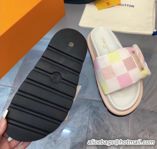 Top Grade Louis Vuitton Pool Pillow Comfort Slide Sandals in Damier Giant Canvas Peach Pink 426036