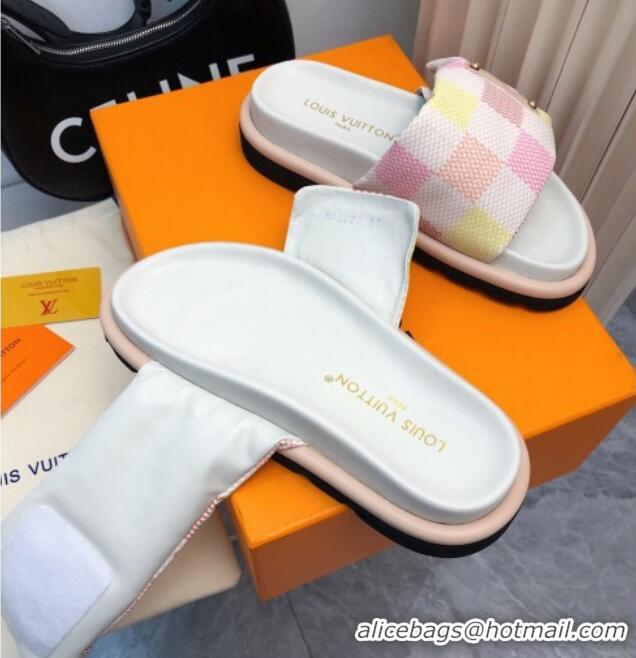 Top Grade Louis Vuitton Pool Pillow Comfort Slide Sandals in Damier Giant Canvas Peach Pink 426036