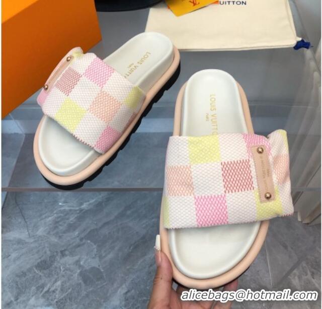 Top Grade Louis Vuitton Pool Pillow Comfort Slide Sandals in Damier Giant Canvas Peach Pink 426036