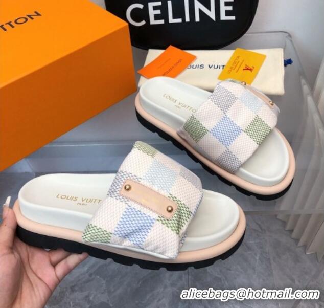 Crafted Louis Vuitton Pool Pillow Comfort Slide Sandals in Damier Giant Canvas Pistachio Green 426037