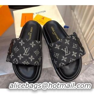 Pretty Style Louis Vuitton Pool Pillow Comfort Slide Sandals in Monogram Denim Black 426038