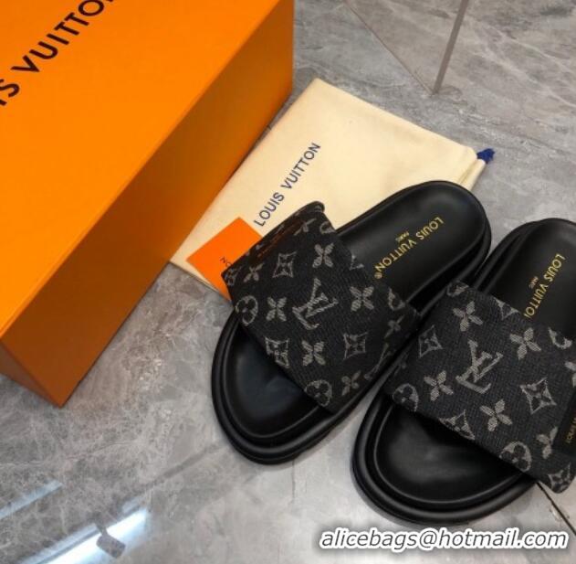 Pretty Style Louis Vuitton Pool Pillow Comfort Slide Sandals in Monogram Denim Black 426038