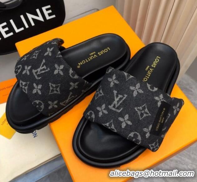 Pretty Style Louis Vuitton Pool Pillow Comfort Slide Sandals in Monogram Denim Black 426038