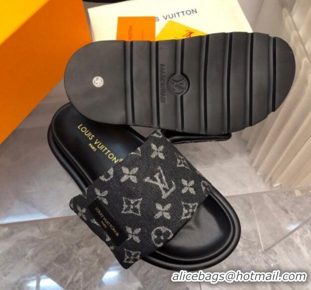 Pretty Style Louis Vuitton Pool Pillow Comfort Slide Sandals in Monogram Denim Black 426038