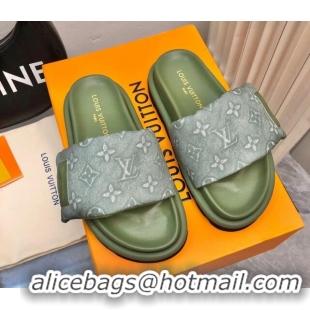 Good Quality Louis Vuitton Pool Pillow Comfort Slide Sandals in Monogram Jacquard Green 0426039