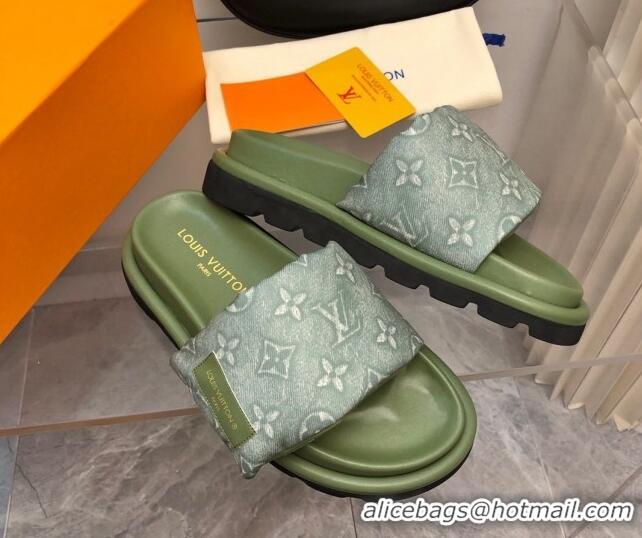 Good Quality Louis Vuitton Pool Pillow Comfort Slide Sandals in Monogram Jacquard Green 0426039