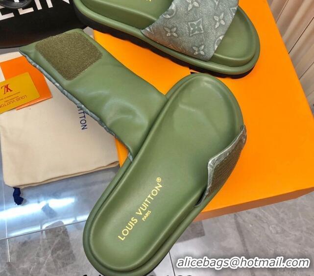 Good Quality Louis Vuitton Pool Pillow Comfort Slide Sandals in Monogram Jacquard Green 0426039