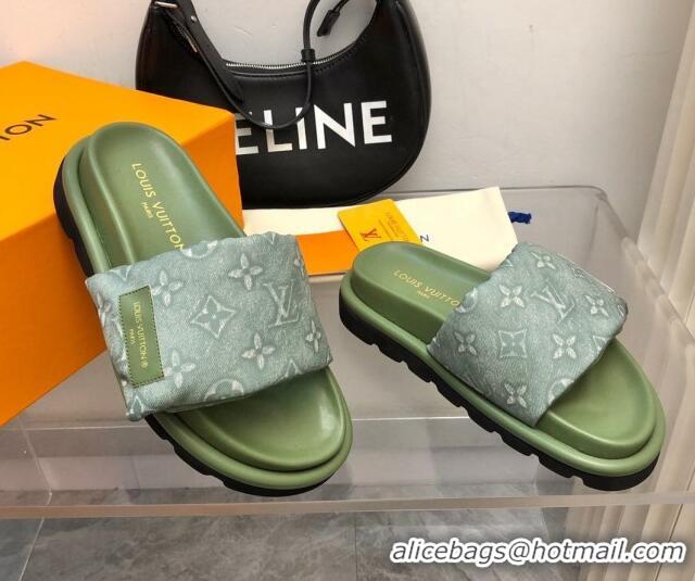 Good Quality Louis Vuitton Pool Pillow Comfort Slide Sandals in Monogram Jacquard Green 0426039