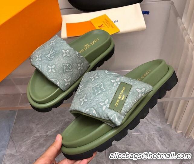 Good Quality Louis Vuitton Pool Pillow Comfort Slide Sandals in Monogram Jacquard Green 0426039