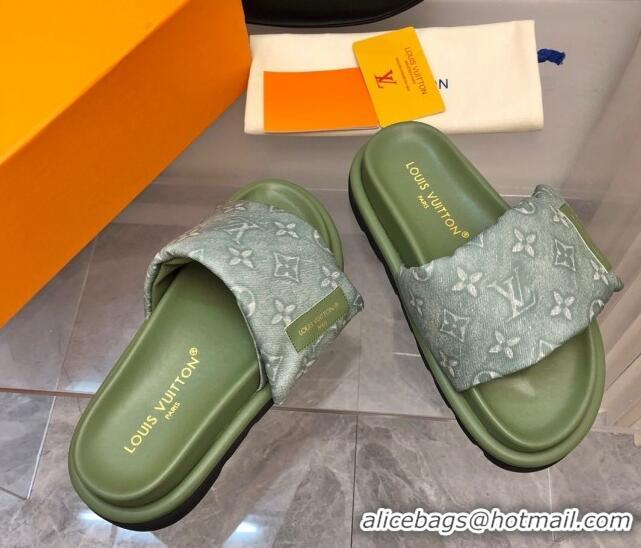 Good Quality Louis Vuitton Pool Pillow Comfort Slide Sandals in Monogram Jacquard Green 0426039