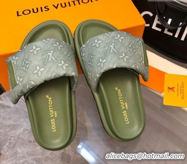 Good Quality Louis Vuitton Pool Pillow Comfort Slide Sandals in Monogram Jacquard Green 0426039