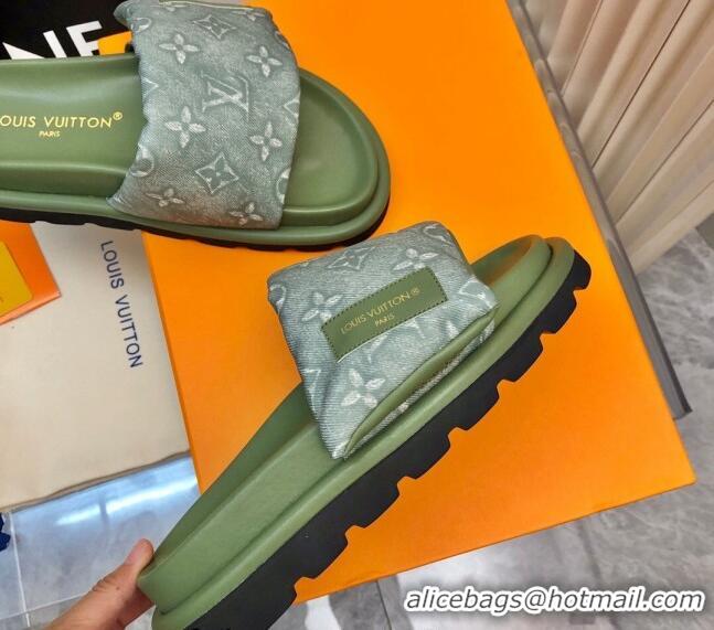 Good Quality Louis Vuitton Pool Pillow Comfort Slide Sandals in Monogram Jacquard Green 0426039