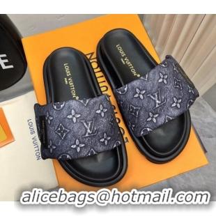 Discount Louis Vuitton Pool Pillow Comfort Slide Sandals in Monogram Jacquard Dark Blue 426040