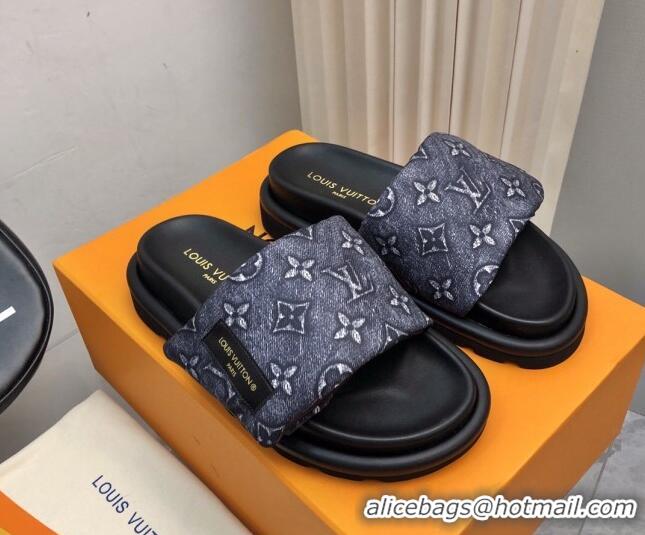 Discount Louis Vuitton Pool Pillow Comfort Slide Sandals in Monogram Jacquard Dark Blue 426040