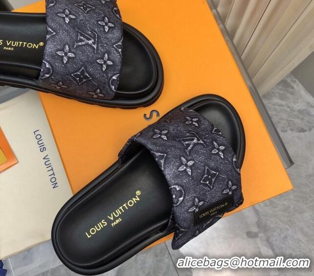 Discount Louis Vuitton Pool Pillow Comfort Slide Sandals in Monogram Jacquard Dark Blue 426040