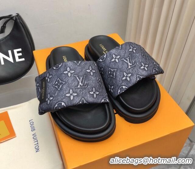 Discount Louis Vuitton Pool Pillow Comfort Slide Sandals in Monogram Jacquard Dark Blue 426040