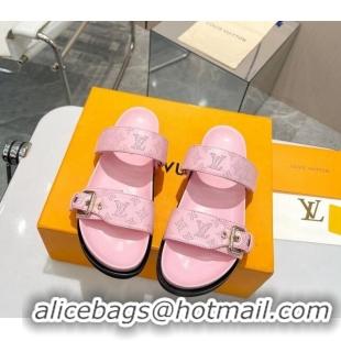 Stylish Louis Vuitton LV Sunset Flat Slide Sandals in Perforated Calfskin Pink 426042