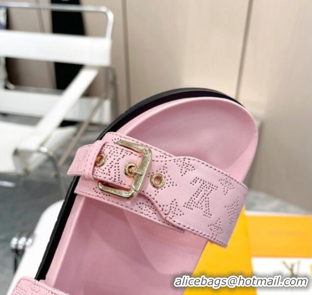 Stylish Louis Vuitton LV Sunset Flat Slide Sandals in Perforated Calfskin Pink 426042