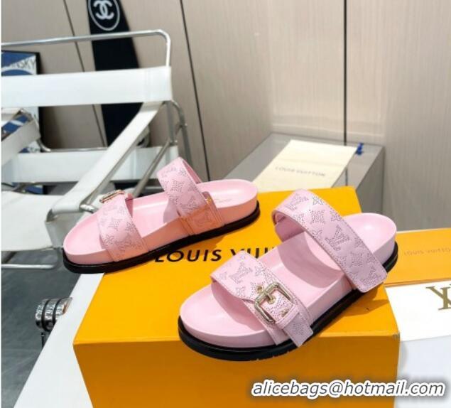 Stylish Louis Vuitton LV Sunset Flat Slide Sandals in Perforated Calfskin Pink 426042