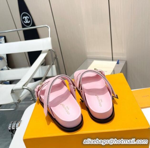 Stylish Louis Vuitton LV Sunset Flat Slide Sandals in Perforated Calfskin Pink 426042