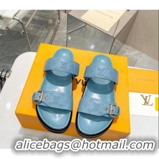 Perfect Louis Vuitton LV Sunset Flat Slide Sandals in Perforated Calfskin Blue 426043