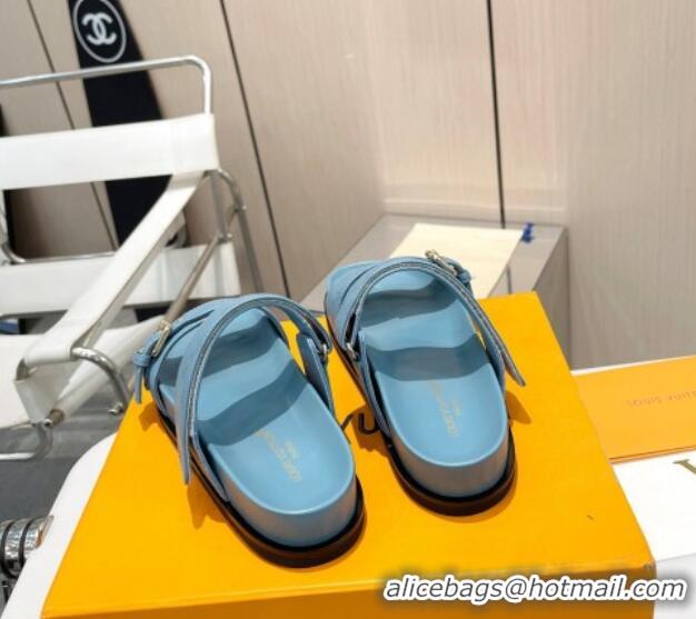 Perfect Louis Vuitton LV Sunset Flat Slide Sandals in Perforated Calfskin Blue 426043