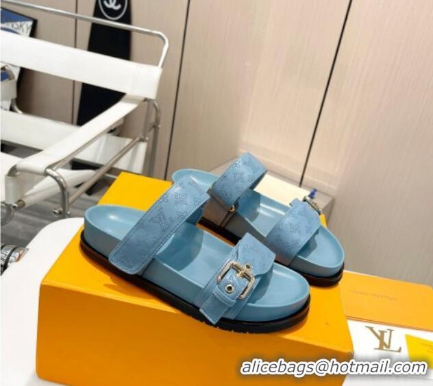 Perfect Louis Vuitton LV Sunset Flat Slide Sandals in Perforated Calfskin Blue 426043