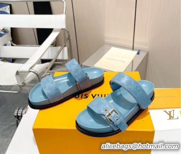 Perfect Louis Vuitton LV Sunset Flat Slide Sandals in Perforated Calfskin Blue 426043