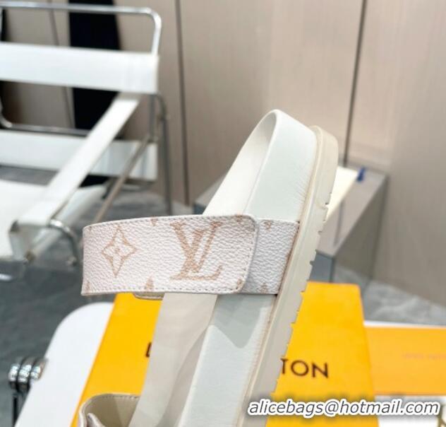 Classic Hot Louis Vuitton LV Sunset Flat Slide Sandals in White Monogram Canvas 426044