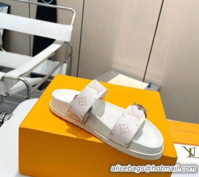 Classic Hot Louis Vuitton LV Sunset Flat Slide Sandals in White Monogram Canvas 426044