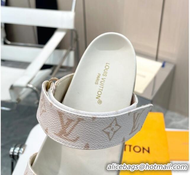 Classic Hot Louis Vuitton LV Sunset Flat Slide Sandals in White Monogram Canvas 426044