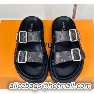 Hot Style Louis Vuitton Double Buckle Strap Sandals in Monogram Canvas Black 426052