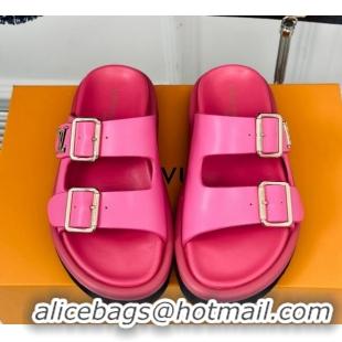 Sophisticated Louis Vuitton Double Buckle Strap Sandals in Calfskin Dark Pink 426046