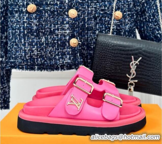 Sophisticated Louis Vuitton Double Buckle Strap Sandals in Calfskin Dark Pink 426046